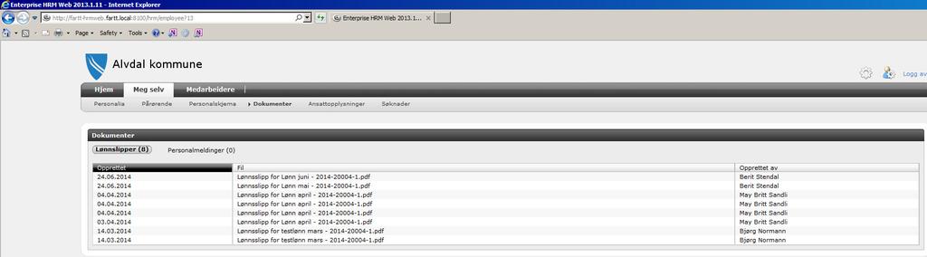 Dokumenter Under fanen Dokumenter finner en alle lønnsslippene dine: Andre dokumenter
