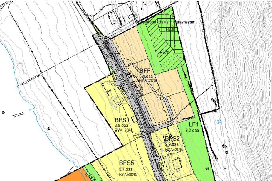 Ny planlov har medført annen fargelegging av reguleringsplanen enn tidligere, men man ser ved sammenligning mellom gjeldende plan og planforslaget slik det foreligger, at planen nå inneholder en