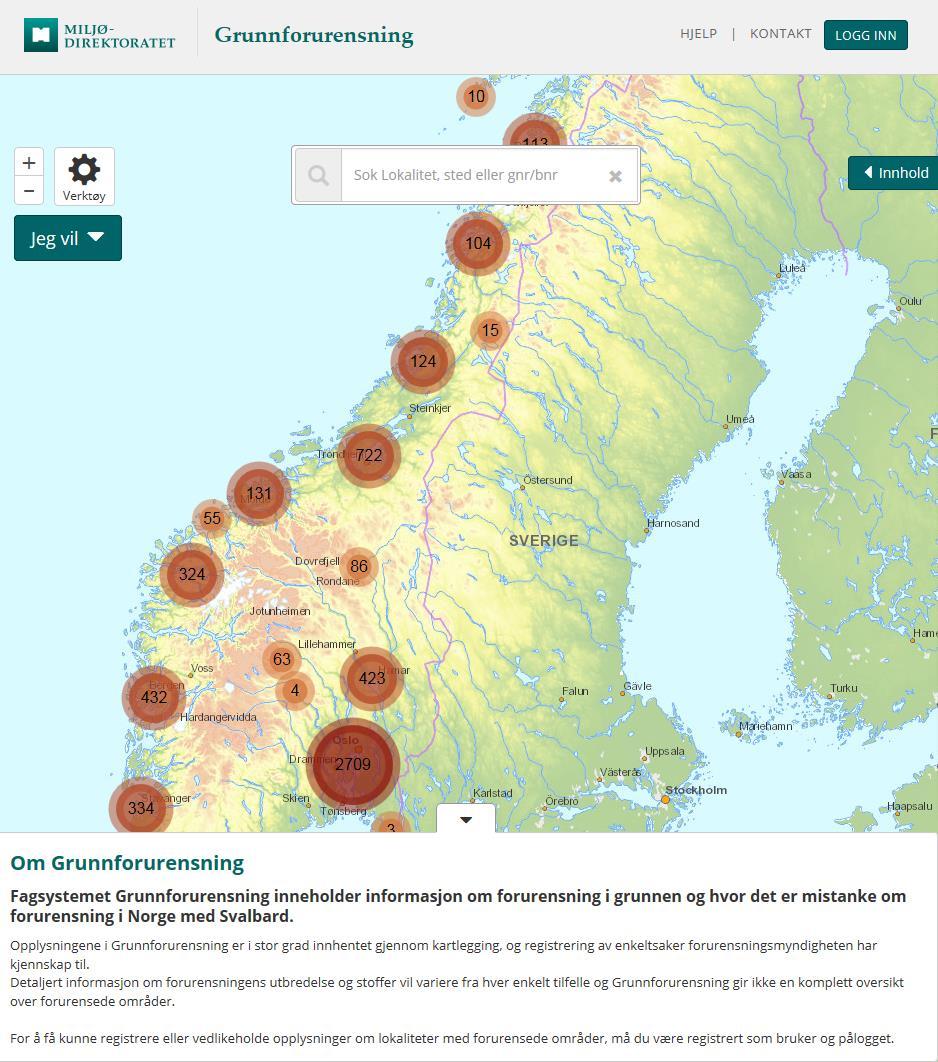 Om databasen Informasjon om hvor i Norge det er påvist eller mistanke om forurenset grunn Ikke