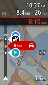 Merk: Den brede rutelinjen vises bare hvis skjermen er bred nok. Når rutelinjen vises, ser du mer informasjon om ruten. Du kan for eksempel se tid og avstand til trafikkøer.