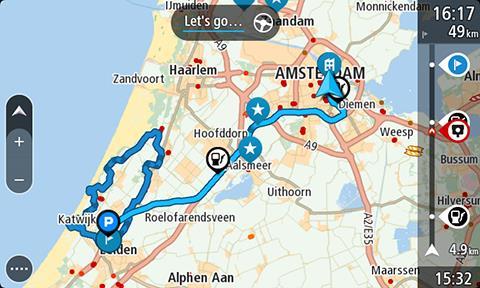 Hvis du velger Startpunkt, ser du denne ruten: Vise et planlagt reisemål i MyDrive Når du planlegger en rute på TomTom GO ESSENTIAL-enheten, synkroniseres reisemålet med TomTom-kontoen din.