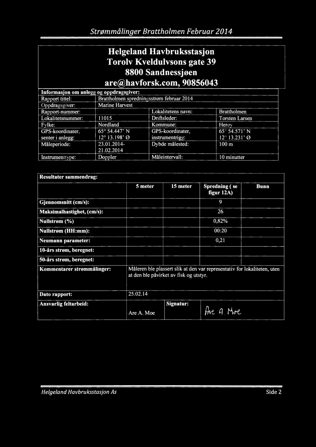 Strømmålinger Februar 24 Helgeland Havbruksstasjon Torolv Kveldulvsons gate 39 88 Sandnessjøen are@havforskcm 985643 Informason om anle o o dra s iver: Ra ort tittel: s rednin sstrøm februar 24 dra s