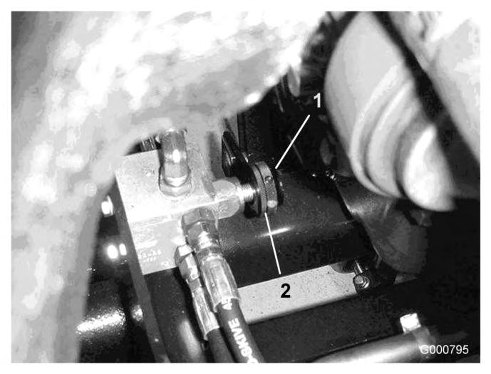 Justeringsventiler Figur 75 Modeller 03806 og 03807 2. Løsne skruer som fester knotten. 3. Drei korrekte ventiler med klokken for å sakne klippeenhetenes senkingshastighet. 4.