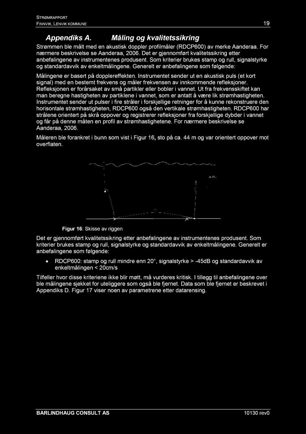 FIN NVIK, LENVIK KOMMUNE 1 9 Appendiks A. Måling og kvalitetssikring Strømmen ble målt med en akustisk doppler profilmåler (RDCP600) av merke Aanderaa. For nærmere beskrivelse se Aandera a, 2006.