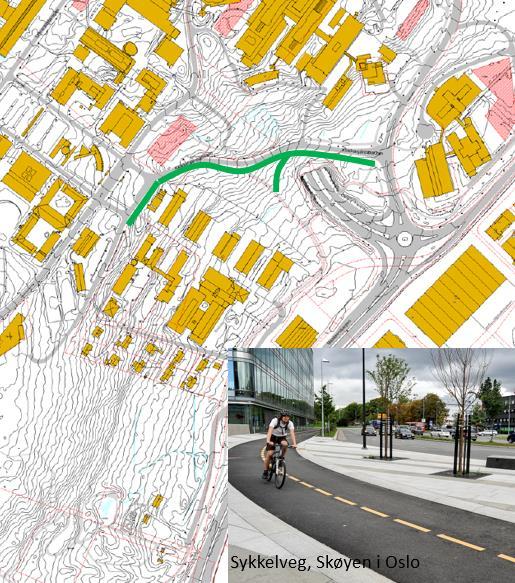 Tiltak T2-3 Sykkelveg Klokkargårdsbakken Sykkel Syklister blir skviset oppover Klokkargårdsbakken. en er å etablere en separat sykkelveg på sydsiden av Klokkargårdsbakken.