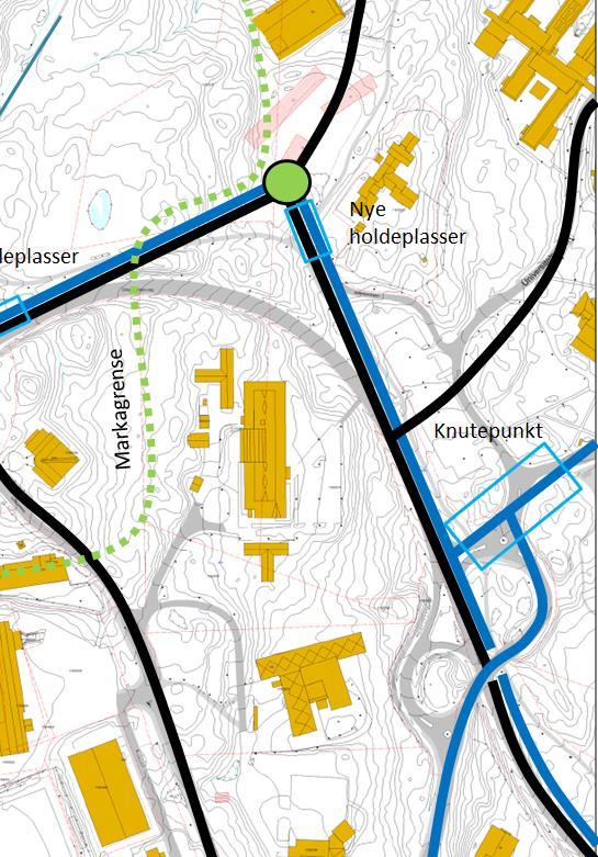 Tiltak L2-2 Omlegging Erling Kjeldsens veg Kollektivtransport, bil/parkering, arealutvikling Omlegging som i større grad kan øke arealutnytting i området langs Erling Kjeldsens veg, anvendeligheten