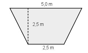 8.10 Det er planlagt å grave ut en 2 km lang kanal. Kanalen skal være 2,5 m dyp, 5 m bred øverst og 2,5 m bred i bunnen. Sidene skråner jamt. Hvor mange kubikkmeter masse må graves ut? 8.