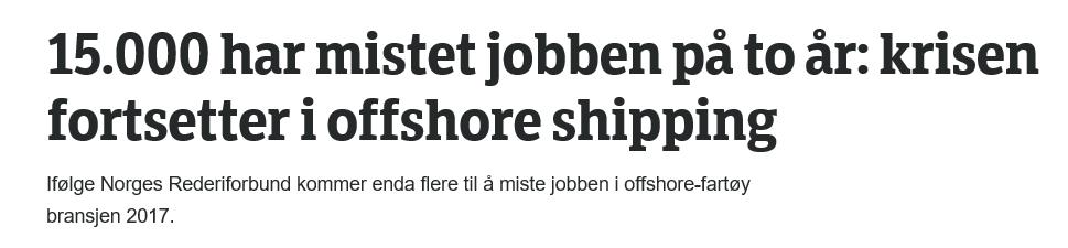 2016 2014 Offshore Verdiskaping fra Offshore som er kontrollert fra Møre