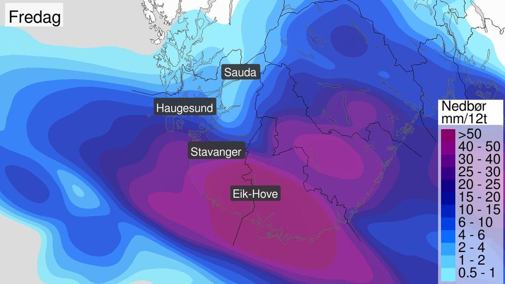 Gjelder fra fredag 7.september 2018 kl.14 norsk tid. Gjelder til lørdag 8.september 2018 kl.00 norsk tid. Rogaland Fredag ettermiddag og kveld ventes det lokalt mye nedbør sør for Stavanger.