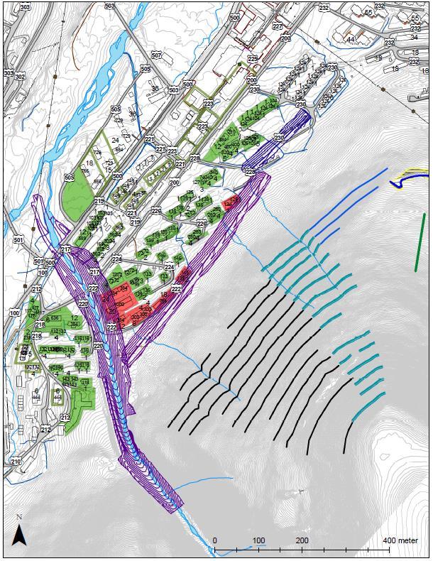 20 Side 15 av 29 Figur 12 Konsekvenser for bebyggelsen sikringsalternativ 1 Sikringskonseptet medfører rivning av 90 boenheter tilsvarende 4658 m2.