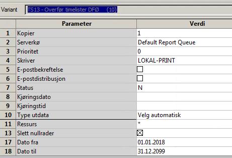 5.1.2 TS03 Prosesser tid og utlegg (utføres av DFØ) Menypunkt: UBW Prosjektstyring / Time/Prosjekt/Fakturering / Timelister / Prosesser / Prosesser tid og utlegg / TS03 Prosesser tid og utlegg Timer