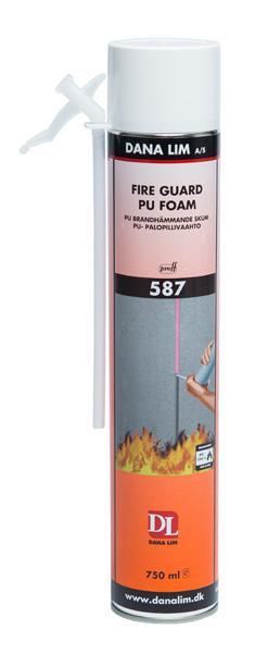 FIRE GUARD PU FOAM 587 EN PROFESSJONELL BRANNHEMMENDE 1-KOMPONENT POLYURETANSKUM: Til småhull og sprekker samt i vindusfuger og rundt branndører.