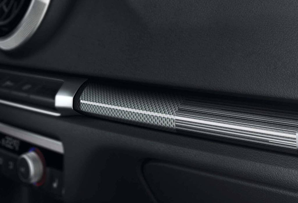 Audi A3 > Utstyr > Dekor 96 97 3D-design luv, titangrå Aluminium mistral Utsøkt. Med dekorelementer i din Audi Det er ofte detaljene som skaper den riktige atmosfæren.
