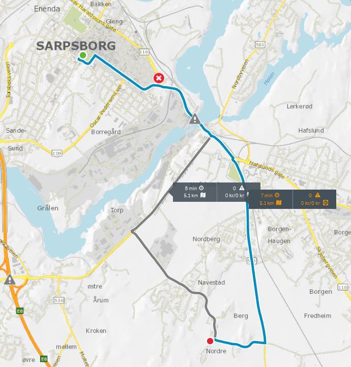 Dersom en skal til Sarpsborg sentrum eller til Borgenhaugen vil den raskeste veien være å kjøre Haugeveien for deretter å kjøre ut på Fv 118 ved Hafslund kirke.