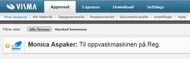 Under «mine oppgaver» ligger reiseregninger som skal godkjennes. Du kan enten velge å klikke på den enkelte reiseregning eller klikke «håndter alle» nede i høyre hjørne. 3.