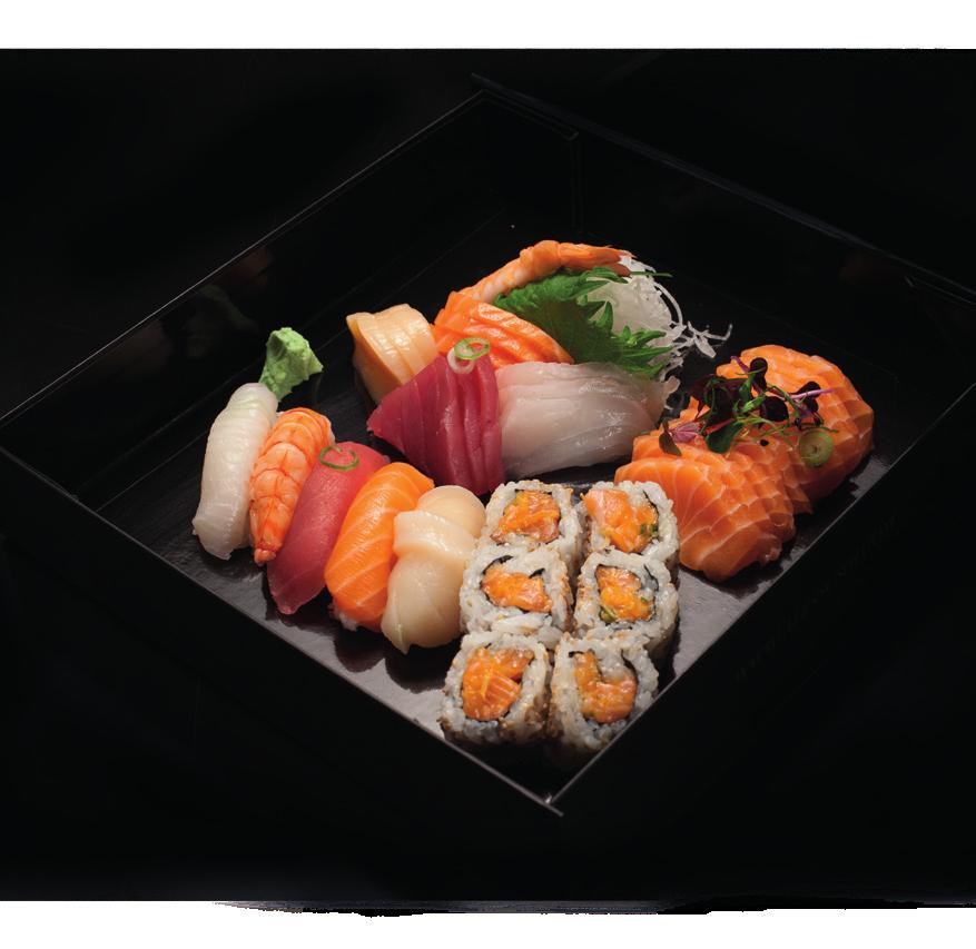 on ingredients such as salmon, halibut, scampi and tuna presented as both sashimi, nigiri and