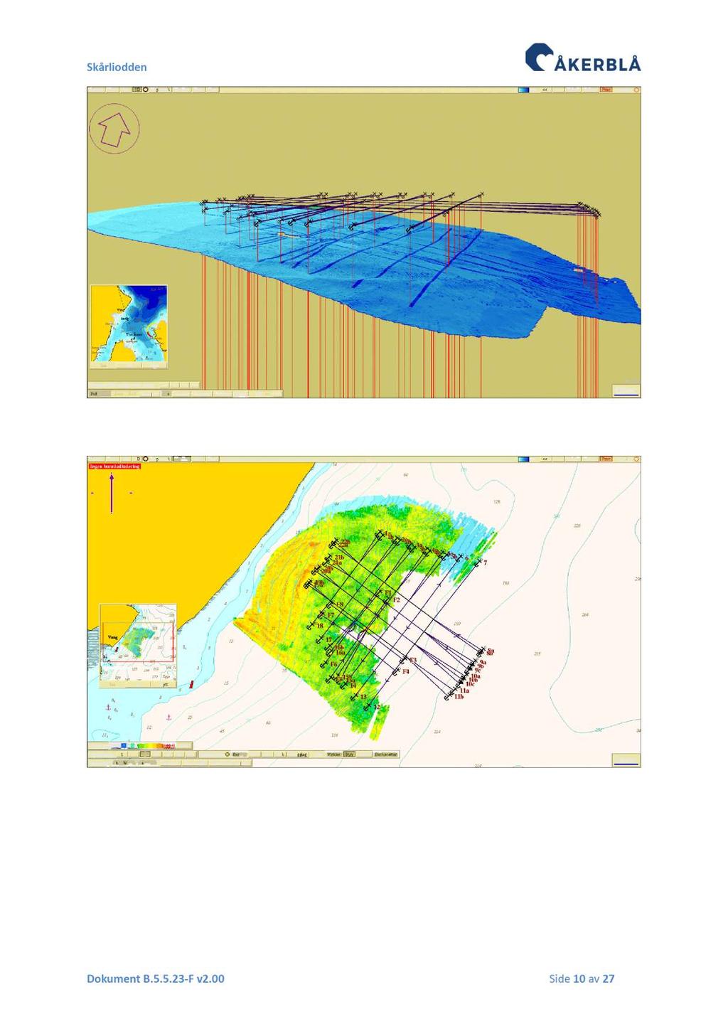 Figur 3.1.2Planlagt anleggsramme med 3-dimensjonal fremstilling av bunntopografien. Kartet viser anlegget sett fra sør og mørkere blå farge representerer dypere områder.
