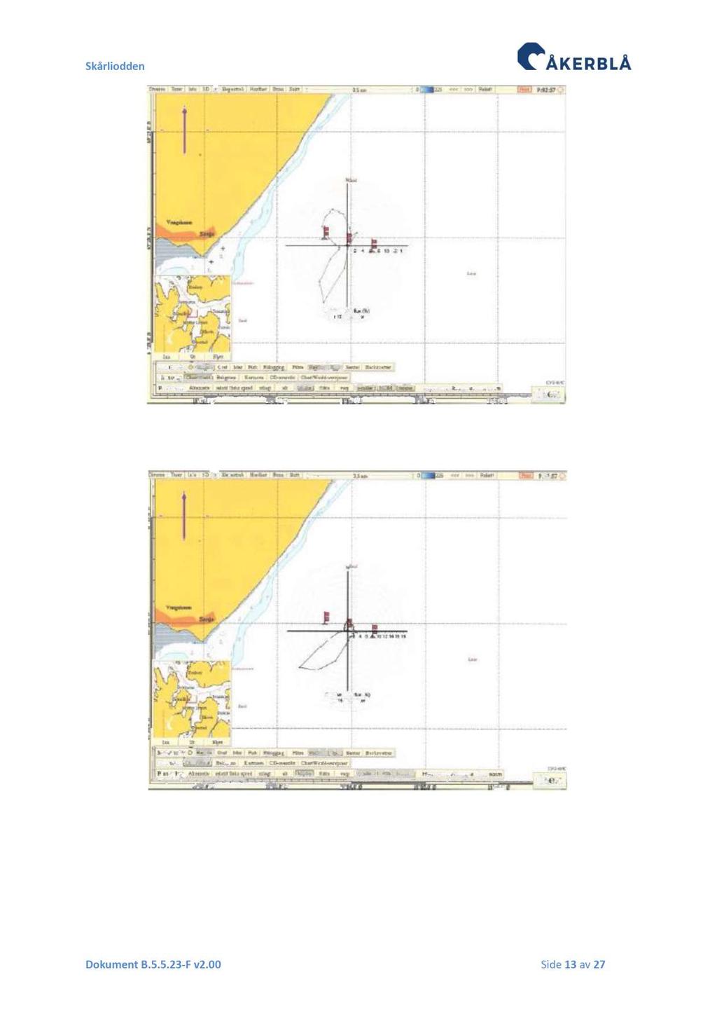 Figur 3.2.4Hovedstrømsretning på 50m dyp. Strømrosen viser andel vanngjennomstrømming i % for hver sektor på 15 grader. (Åkerblå 2011). Figur 3.2.5 Hovedstrømsretning på bunnen (80m).