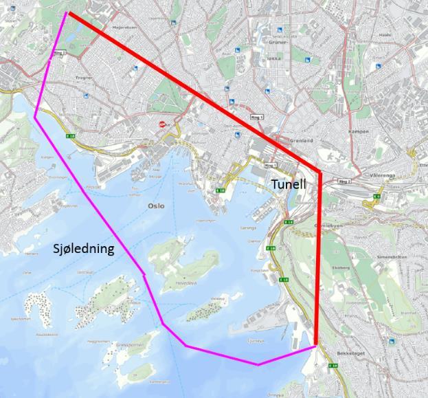 Teknokratisk mulighetsstudie De tre hovedalternativene som utpeker seg er: 1. Sjøledninger 2. Pumpeledninger i tunell 3.