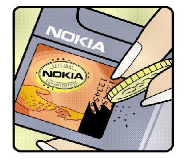 Når du ser på hologrametiketten, skal det være mulig å se Nokia-håndtrykksymbolet fra én vinkel og Nokia Original Enhancements-logoen fra en annen vinkel. 2.