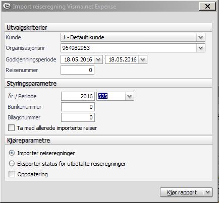 Ver.0.02 Side: 2 av 14 Import av reiseregninger fra Visma.net Expense Menypunkt Import av reiseregninger fra Visma.