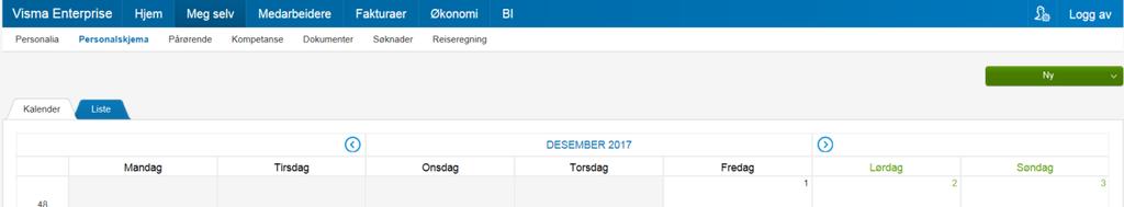 Registrere/søk om ferie 1. Trykk på «Ny» - og vel ferie: 2. Legg inn ønskje for ferie - dato frå og til (saldo finn du på sida): 3.