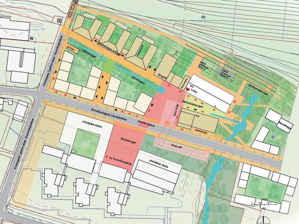 a) Offentlig/sosial infrastruktur helseknutepunkt, utvidelse av eksisterende skoler Gulskogen HOD er foreslått relokalisert til ny tomt nord for Gulskogen skole Vil kunne gi rom