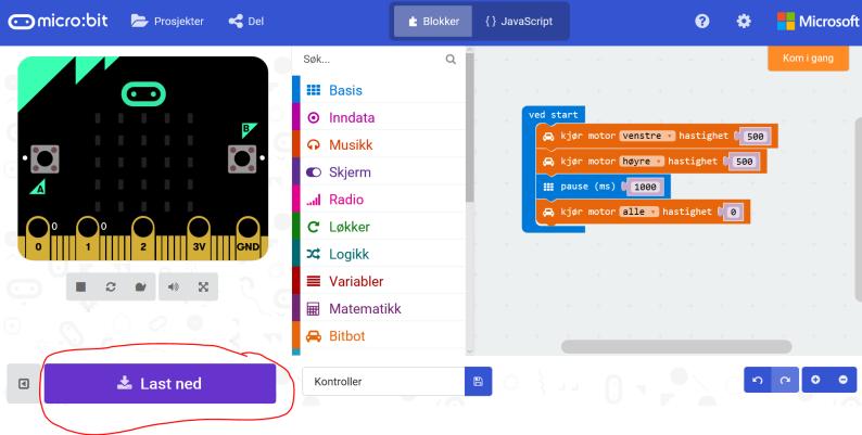 2.4) Overføre programmet til micro:biten Trykk på «last ned» knappen Da kommer en dialogboks