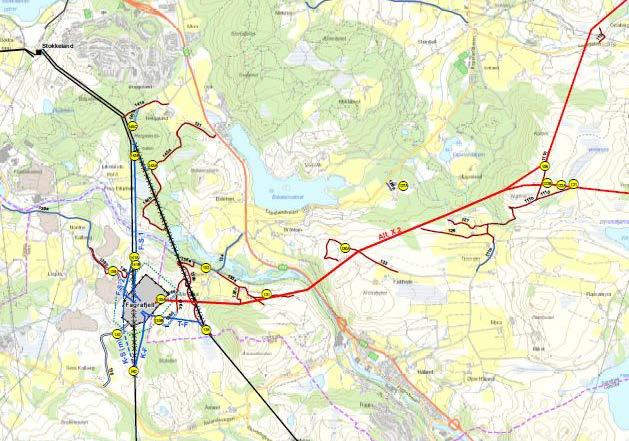 Statnett sine planer for ny 420 kv-forbindelse Lyse- Fagrafjell. Kilde: Statnett SVV`s planer for tverrforbindelse fv505 og E39.