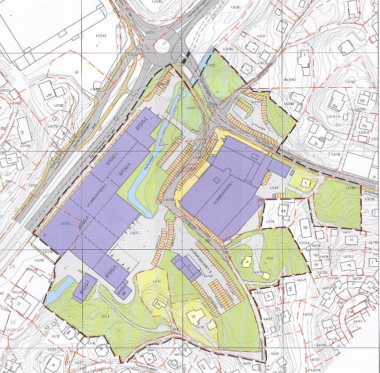 2.2 Trafikk fra dagens virksomhet De arealene som omfattes av planen, er i dag i bruk til kontor, engros og fritidsformål. Det er ca 230 kontoransatte med like mange p-plasser.