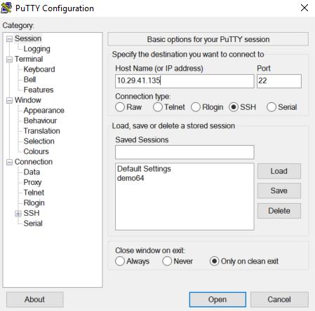 Metode 2 - Laste opp konfigurasjon med SSH klient 1. Start SSH klienten (for eksempel Putty som kan lastes ned fra http://www.putty.org) 2.