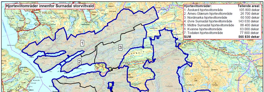 Hjorteviltområder Surnadal storviltvald er