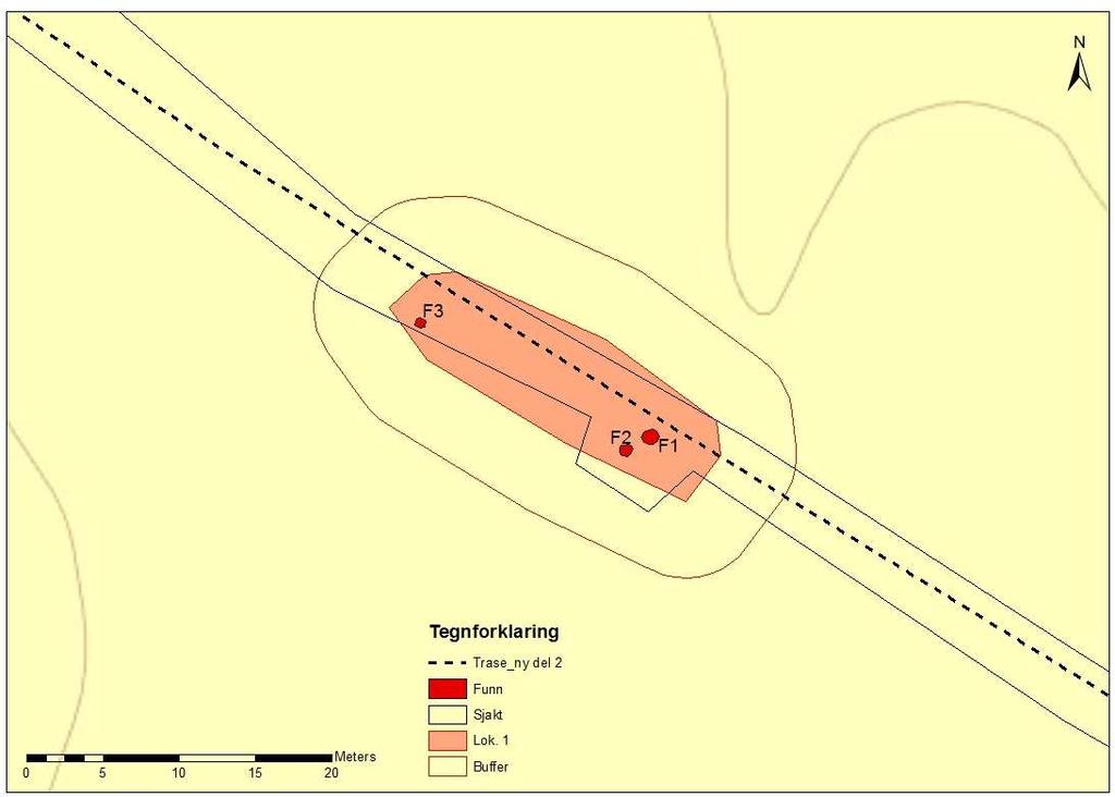 Da det bare er sjaktet i den planlagte traseen, er lokalitetsavgrensningen kun basert på de funn som er gjort i sjakten.