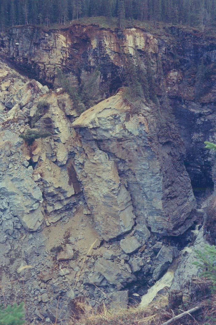 Fig 35. Foto av bergraset som ble utløst i gjelet nedenfor Roppatjern-dammen 17 mai 1976. Fig 35. The large magnitude rockfall caused by the Roppatjern dam burst 17 May 1976.