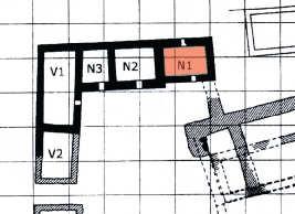 8.0 Tiltaksplan, rommene suksessivt 8.1 Nordfløyen, N1 Aktuelle tiltak for rom N1 berører både murverket og takkonstruksjonen.