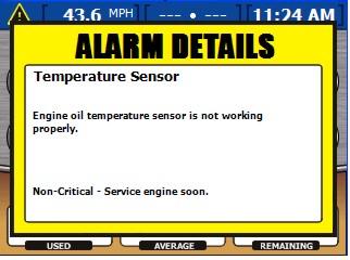 Del 8 - Alarmer 2. Når pekeren er foran den valgte alarmen, trykker du på enter-knappen for å vise "ALARM DETAILS" (alarminformasjon).