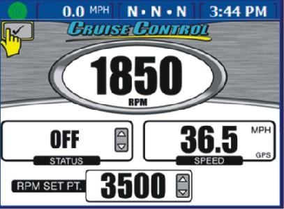 Bruke fartsholderen Del 4 - Fremdrift På skjermbildet "CRUISE CONTROL" for fartsholderen kan du velge et motorturtallsnivå for hver motor, som skal opprettholdes når fartsholderen er aktivert.