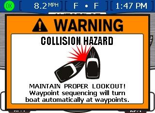 Del 6 - Miljø og navigasjon Dersom det er det, skal du trykke på "WAYPOINT SEQUENCE"-knappen for bekrefte at det er trygt å automatisk svinge båten og manøvrere til den nye kursen.