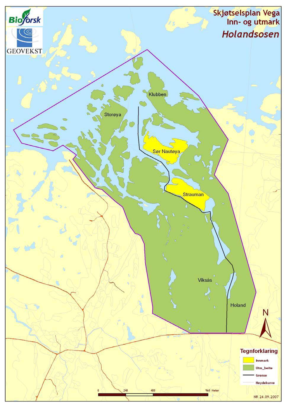 Holandsosen naturreservat inkluderer store deler av det varierte våtmarksområdet nordvest på Vegaøya.