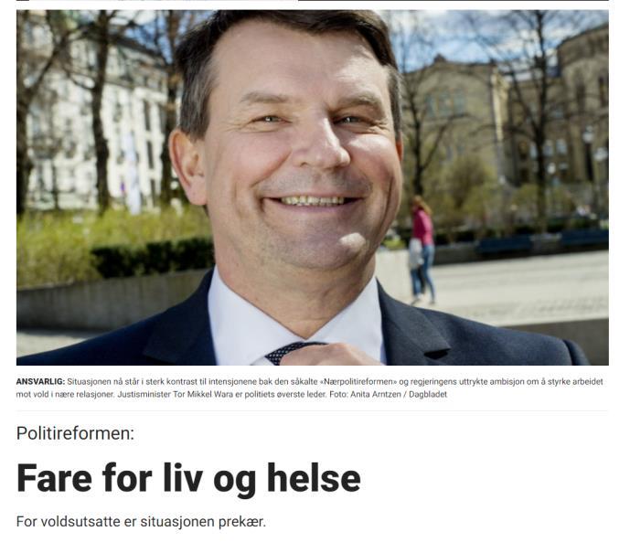 Politireformen: Fare for liv og helse (Dagbladets lederartikkel 25.