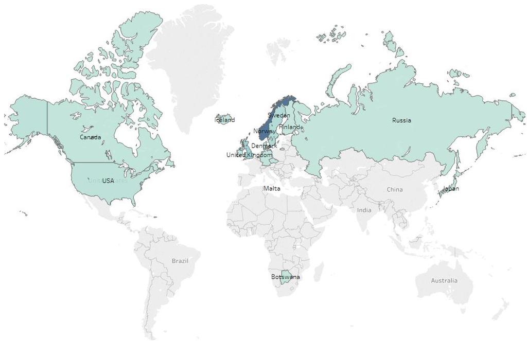 6.1 Samforfatterskap mellom land Figur 21 Antall internasjonale