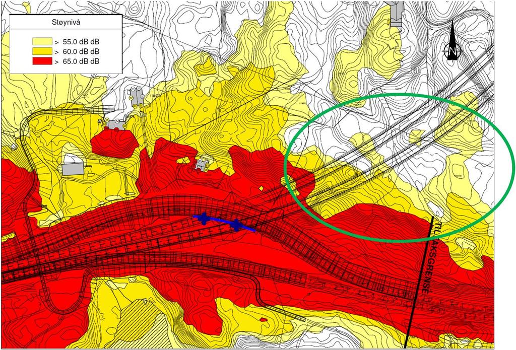 Planen regulerer deler av ny trasé for E39 mellom Bergen og Os. Veien mot Flesland vil gå i tunnel under området som ønskes omdisponert til bolig. Støykart er vist nedenfor.