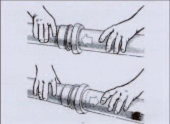 Vri røret lett samtidig som spissenden skyves inn i bunnen av muffen. Trekk spissenden litt tilbake slik at skjøten får anbefalt ekspansjonsgap. Figur 8. Rengjøring og smøring Figur 9.