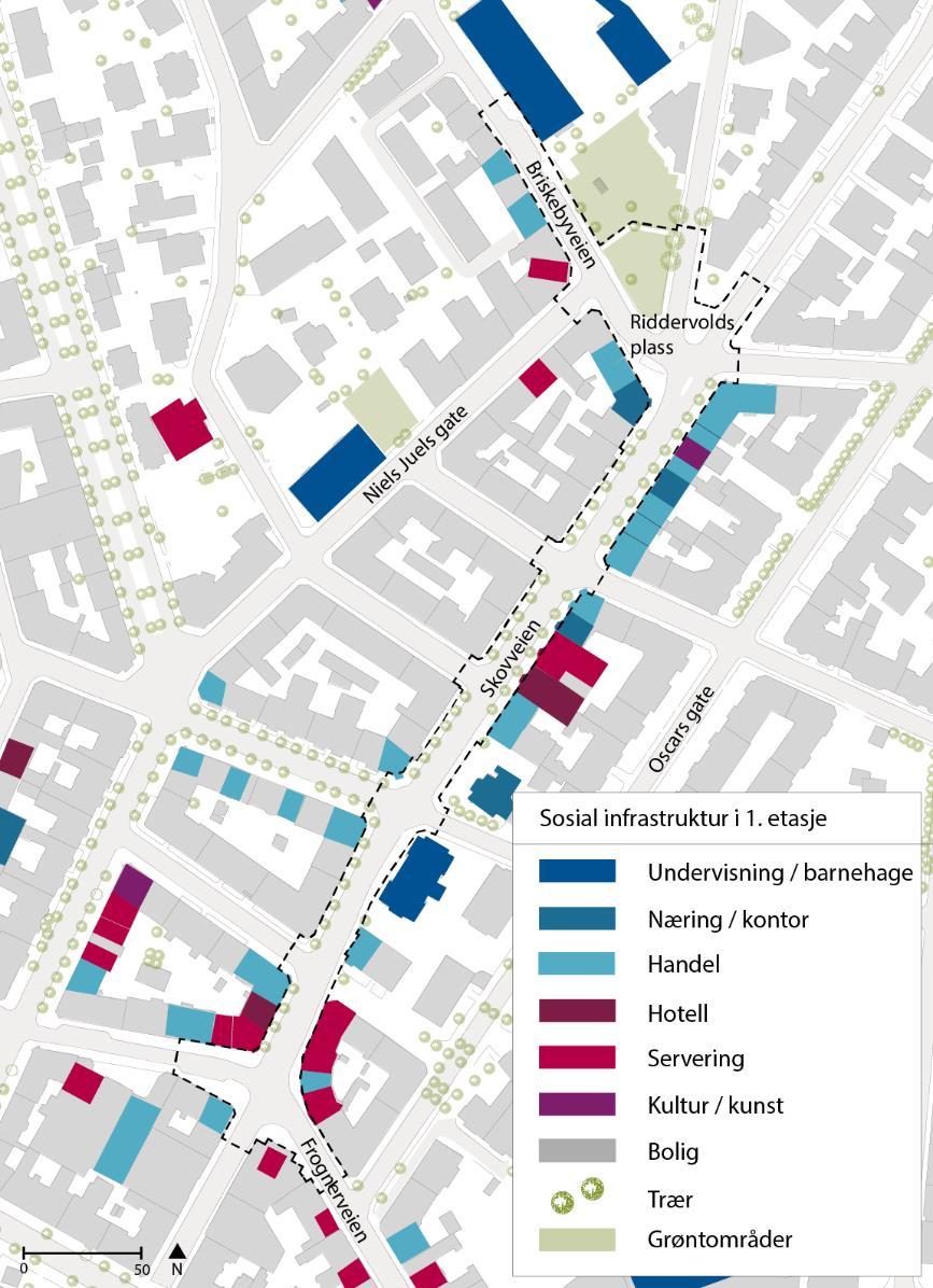 2.3 Stedsanalyse 2.3.1 Forslagsstillers stedsanalyse Planområdet ligger i bydelen Frogner og omfatter i hovedsak gatestrekningen fra Briskebyveien ved Uranienborg skole, via Skovveien til og med