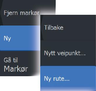 Opprette en ny rute i kartvinduet 1. Aktiver markøren i kartvinduet. 2. Velg alternativet Ny rute på menyen. 3. Plasser det første veipunktet i kartvinduet. 4.