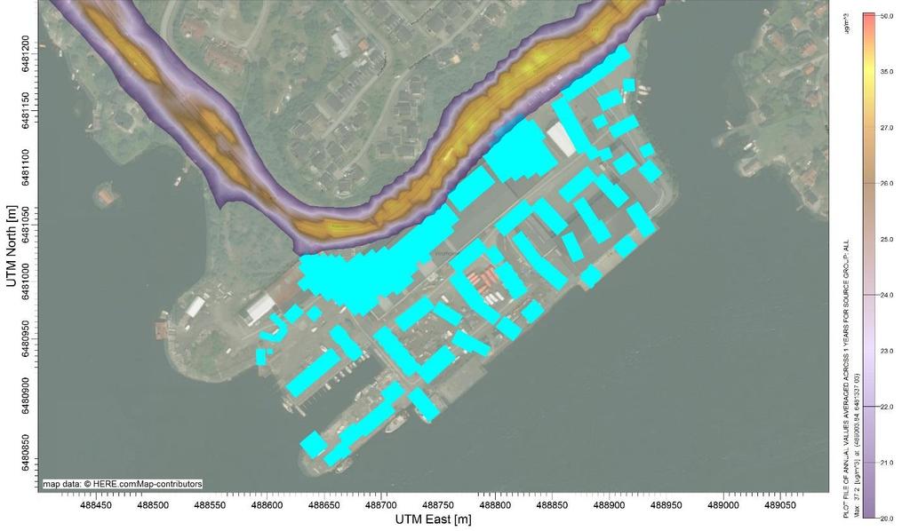 UTREDNING AV LUFTKVALITET: TURBINVEIEN OSLO SIDE 13 3.2 Framskrevet situasjon 2037 Spredningsberegninger for PM10 er vist i Figur 10.