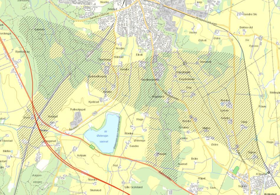 2 Dagens situasjon og utredningsområdet 2.1 Dagens situasjon Ny trasé for Østre linje og etablering av hensettingsanlegg vil innebære å ta i bruk arealer som i dag har annen bruk.