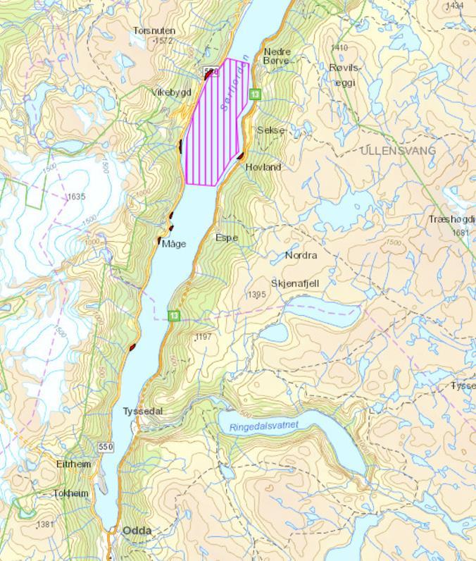Det er registrert flere låssettingsplasser og en notsettingsplass i Sørfjorden (id 1231040008) på ca. 14 km 2, men disse er ikke i konflikt med nytt flomkraftverk.