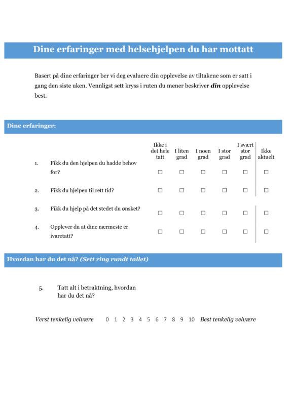 Evaluering av erfaringer med mottatt helsehjelp Fikk du den hjelpen du hadde behov for?