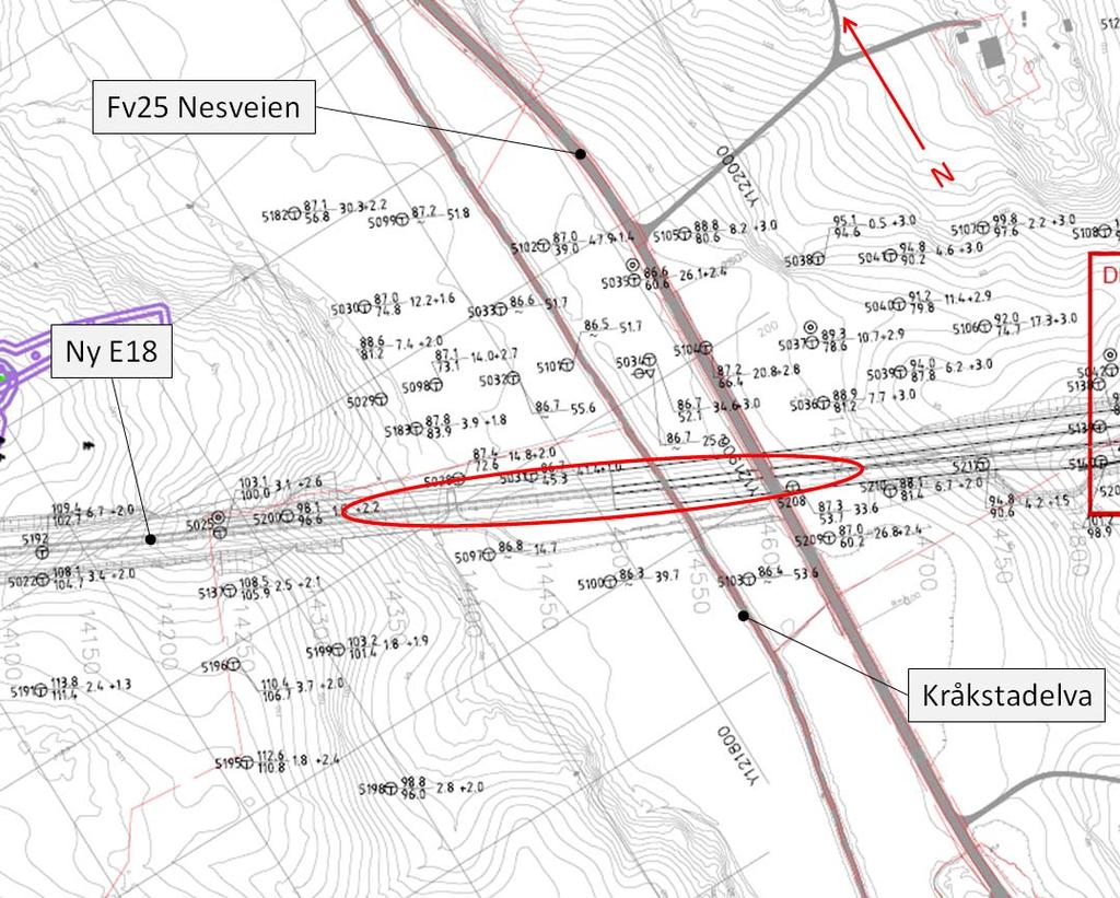 Figur 3-2: Utsnitt av borplan med utførte grunnundersøkelser nær. Grunnforhold Grunnforholdene i området er beskrevet i notat 125103-RIG-NOT-007-4 ref. /4/ og oppsummert i det følgende.